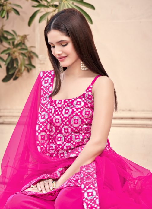 Beautiful Georgette Gota Work Pink Salwar Suit - Image 2