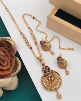 Artificial Stones and Beads Pendant Set with Diamond Chain