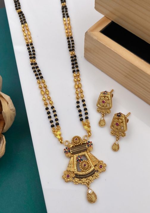 Mangalsutra With Diamonds Chain and Bread Stones