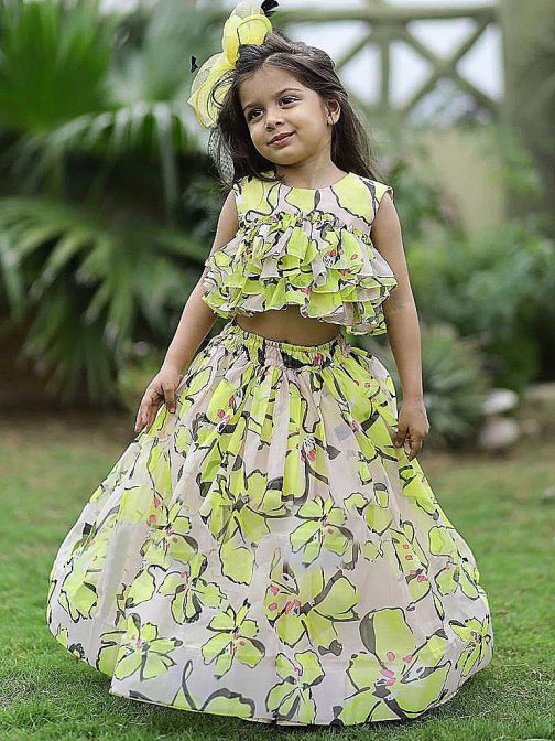 Printed White Lehenga Choli