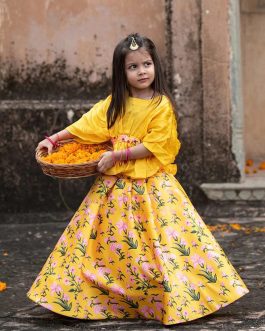 Floral Printed Yellow Lehenga Choli