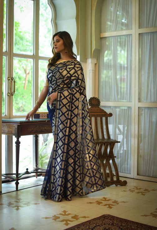 Sequence Work Blue Saree