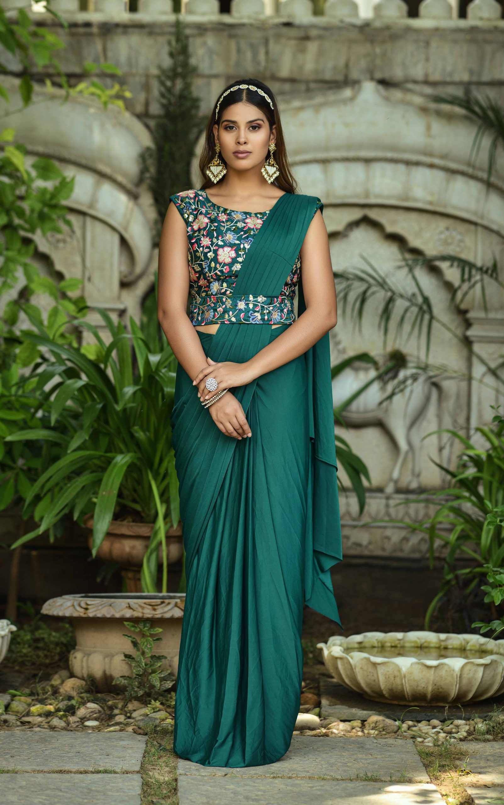 Charming Lycra Green Saree with Designer Blouse