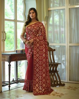 Sequence Work Maroon Saree