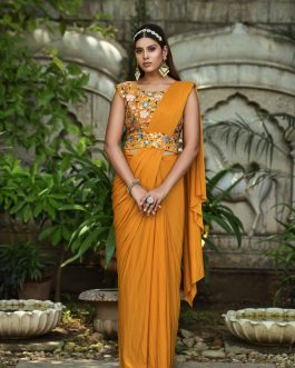 Embroidered Mustard Saree