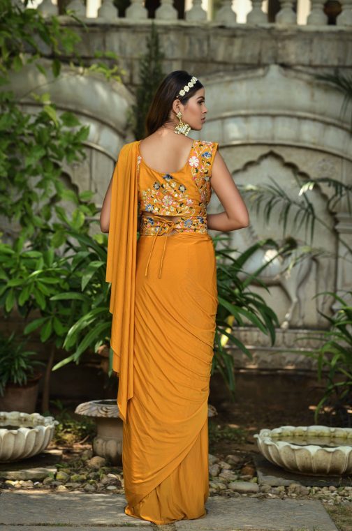 Embroidered Mustard Saree