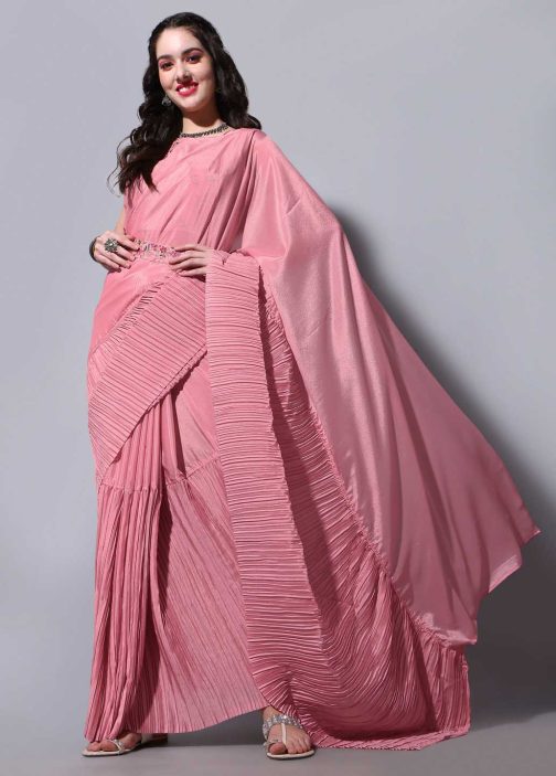 Embroidered Peach Saree