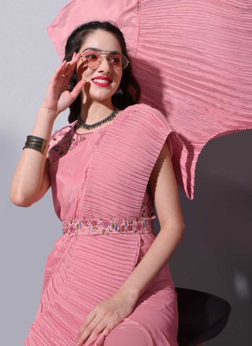 Embroidered Peach Saree