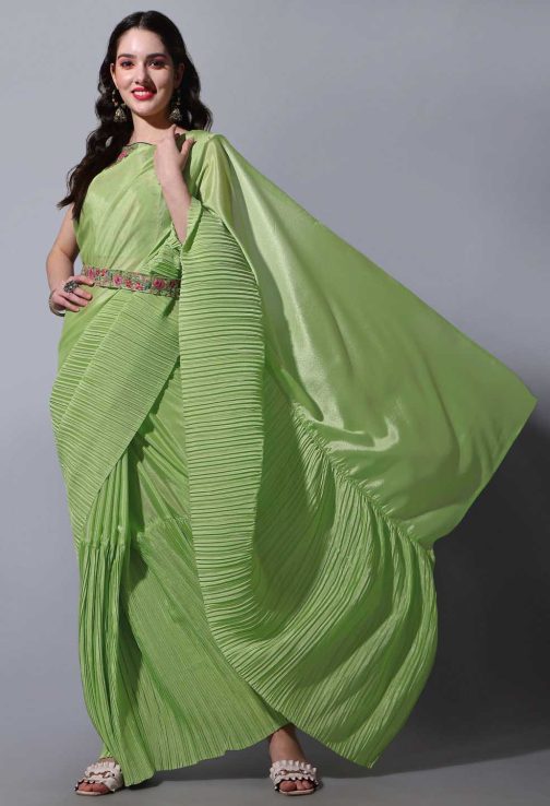 Embroidered Pista Saree
