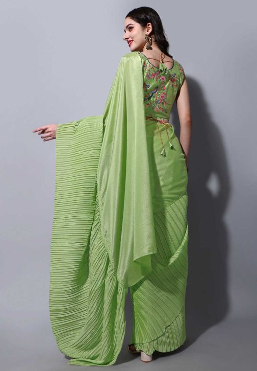 Embroidered Pista Saree