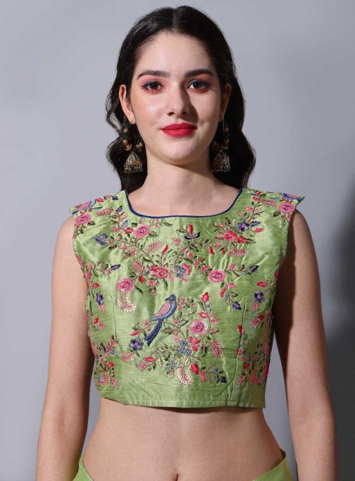 Embroidered Pista Saree