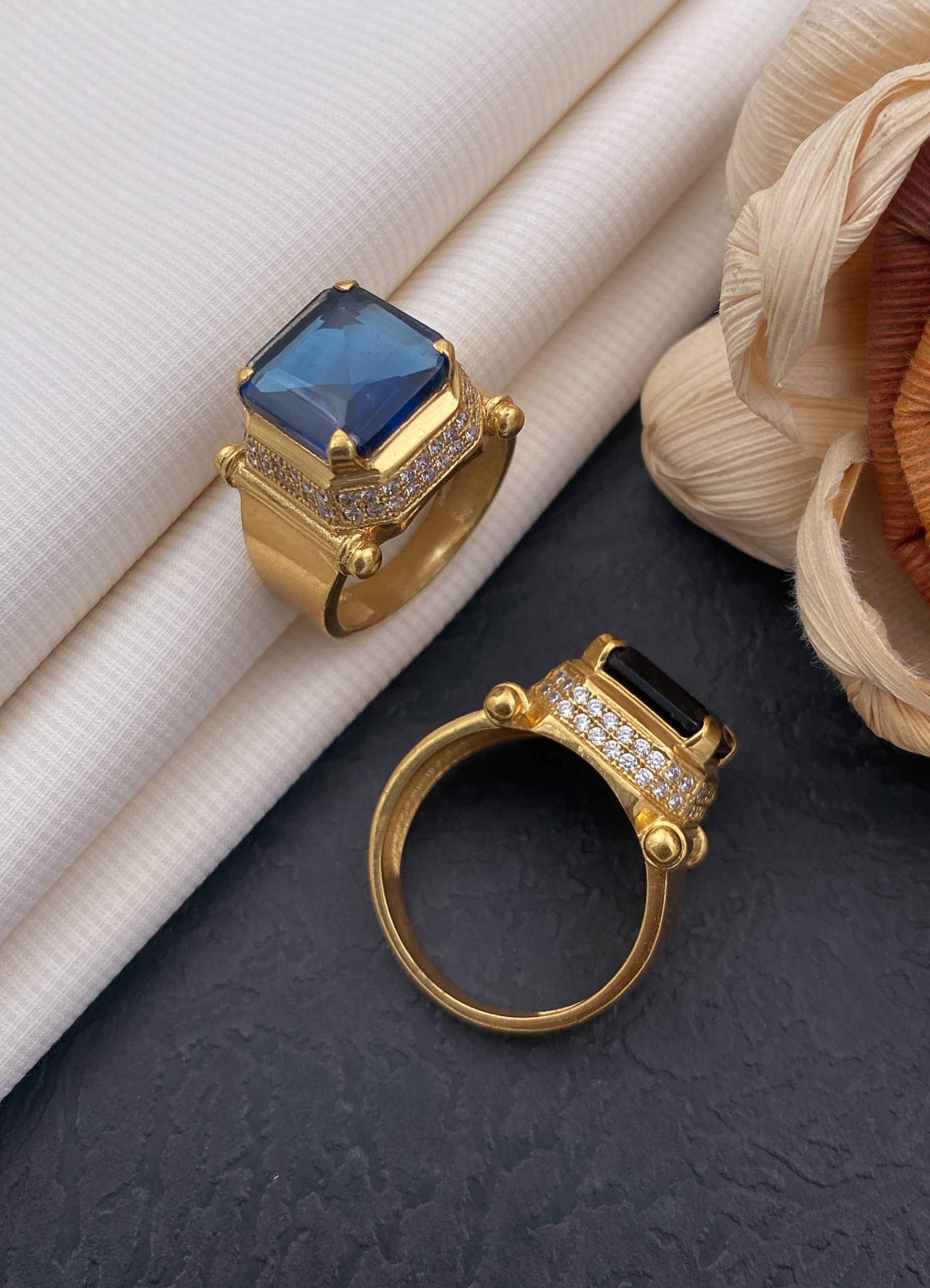 White and blue stone leaf design gold plated ring – Jhillmill Fashion  Jewellery
