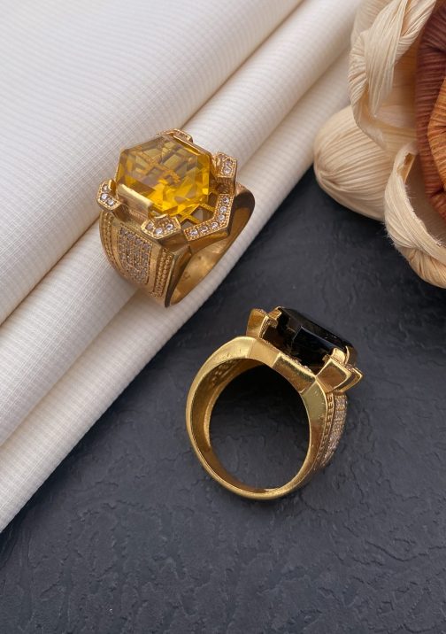 Shashtakon Yellow Stone Ring Diamonds For Men