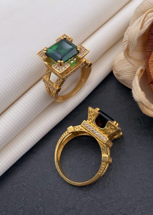 Afiltower Green Stone Ring Diamonds For Men