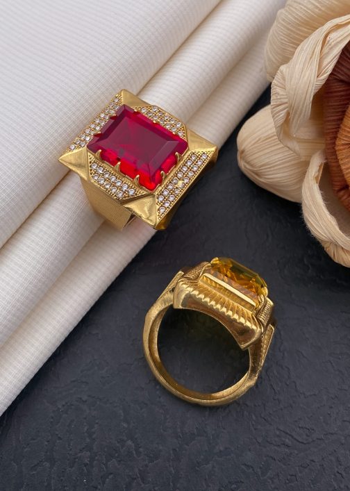 Steper Square Red Stone Ring Diamonds For Men