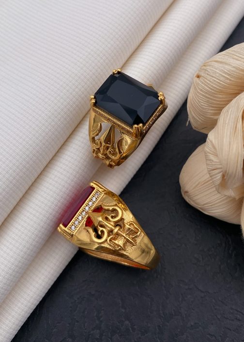 Trishul Black Stone Ring Diamonds For Men