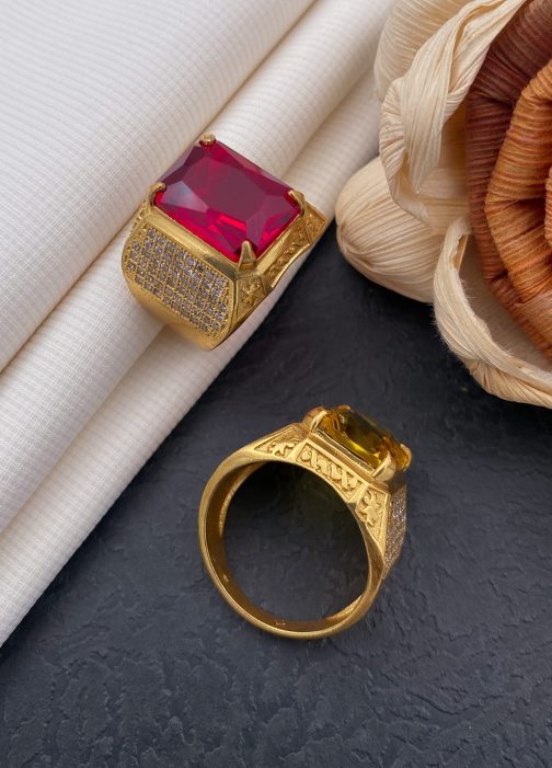 Neno Red Stone Ring Diamonds For Men
