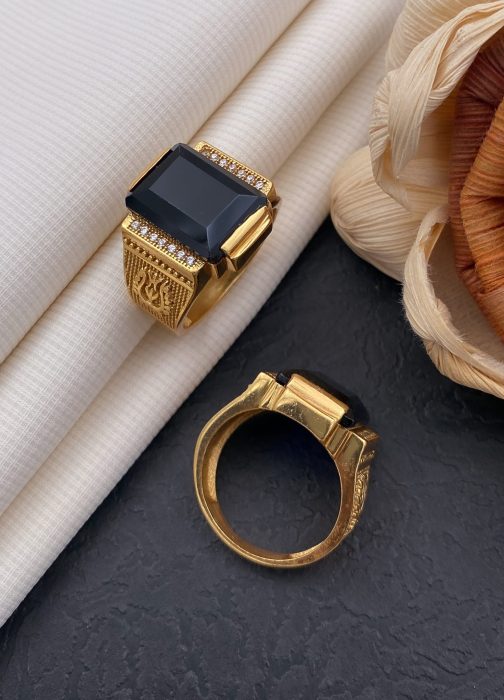 Lord Trishul Black Stone Ring Diamonds For Men