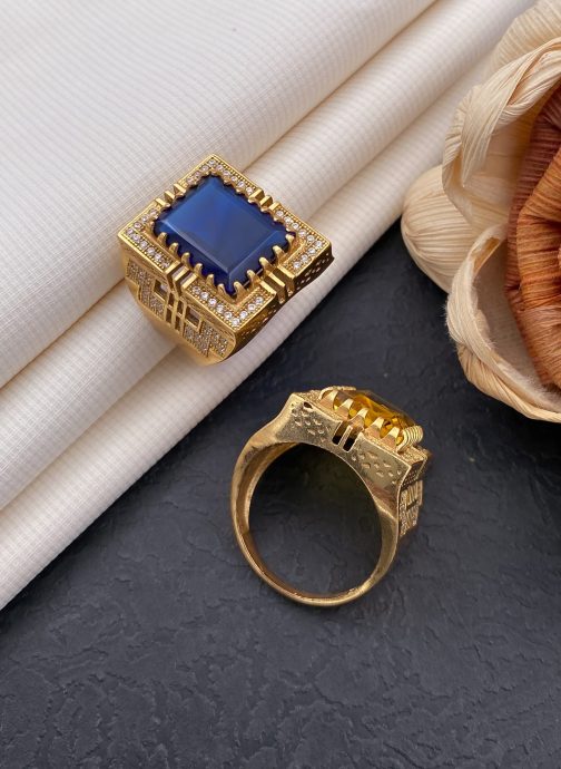 Frong Square Blue Stone Ring Diamonds For Men