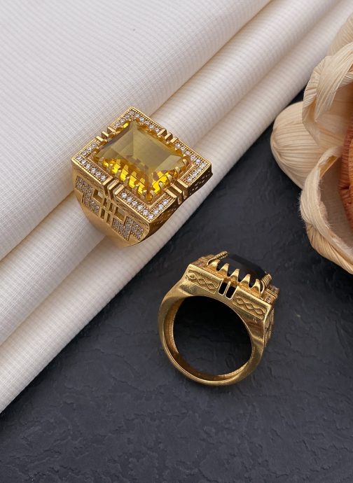 Frong Square Yellow Stone Ring Diamonds For Men