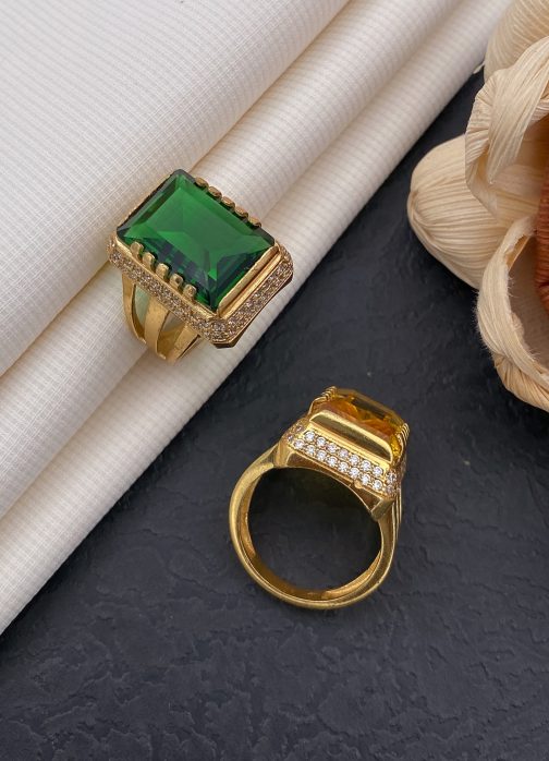 Buget Three Strip Green Stone Ring Diamonds For Men