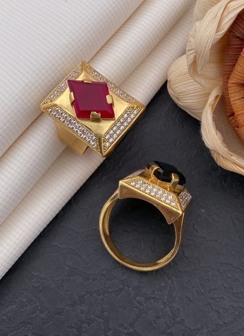 Cross Square Red Stone Ring Diamonds For Men