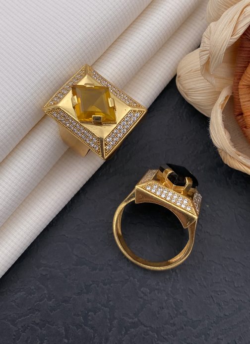 Cross Square Yellow Stone Ring Diamonds For Men