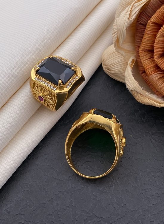 Classic Black Stone Ring for Men Gold Color Finger Jewelry Gift Wholesale