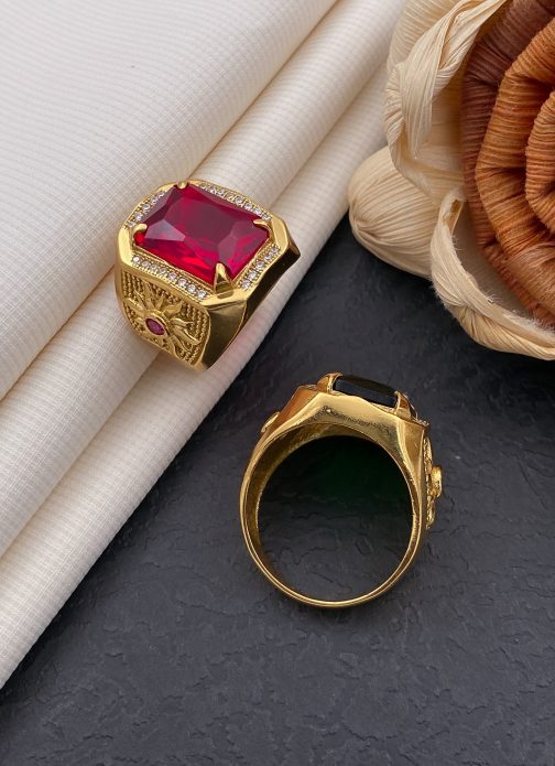 Sun Red Stone Diamond Ring For Men