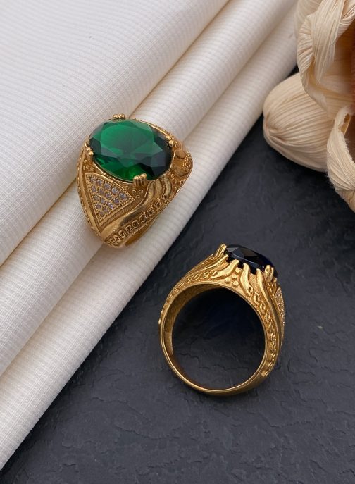 Ovel Green Stone Ring Diamonds For Men