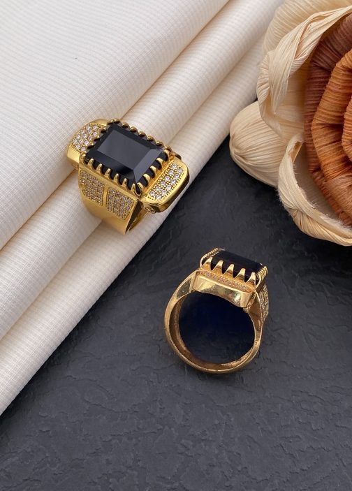 Four Wheel Black Stone Ring For Men
