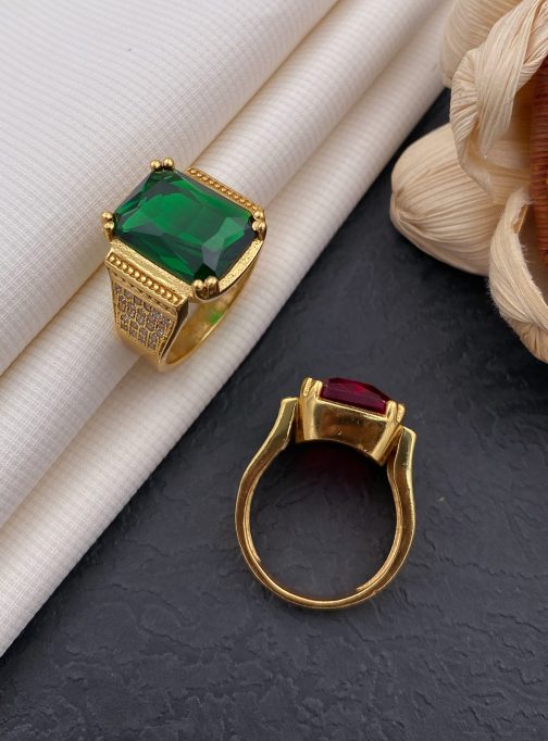 Kollet Green Stone Ring Diamonds For Men