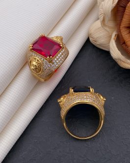 Lion Red Stone Ring Diamonds For Men