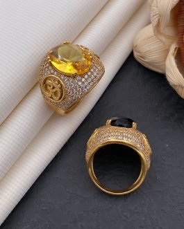 Om Ovel Yellow Stone Ring Diamonds For Men