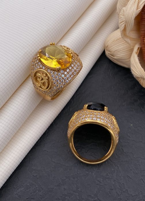 Om Ovel Yellow Stone Ring Diamonds For Men