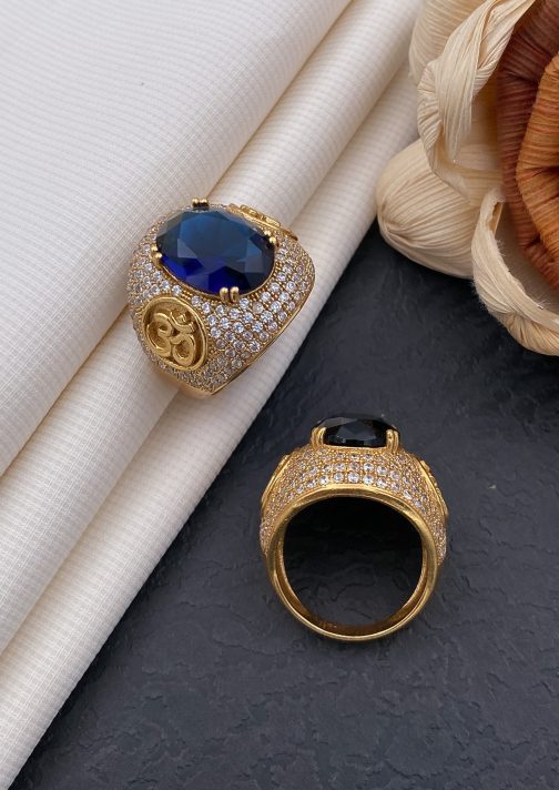 Om Blue Stone Ovel Ring Diaomonds For Men
