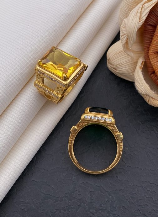 Afill Tower Bottoms Yellow Stone Ring Diamonds For Men