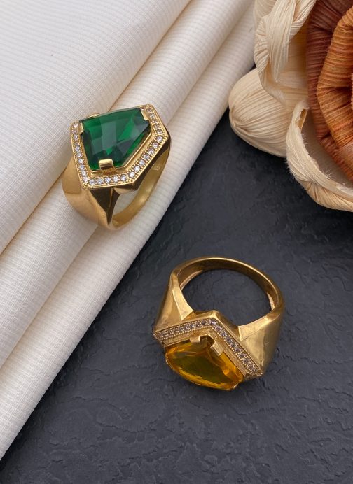 Real Diamond Shape Green Stone Ring For Men