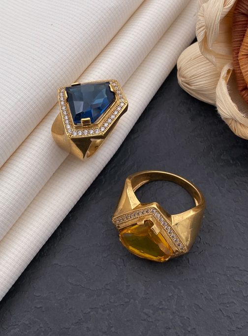 Real Diamond Shape Blue Stone Ring For Men