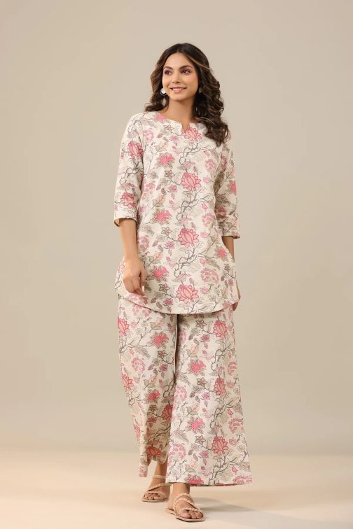 Multi Color Mesmerizing Printed Cotton Kurta and Plazzo Set
