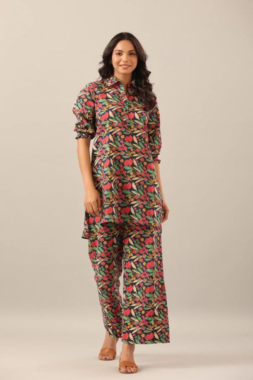 Black Mesmerizing Printed Cotton Kurta and Plazzo Set