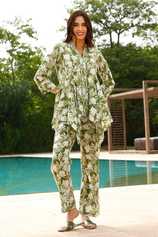 Leaf Printed Green Co-ord Set for Women