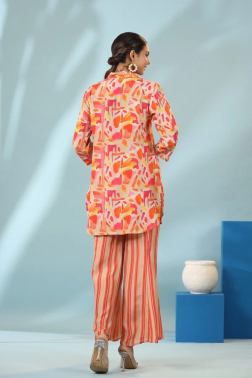 Orange Cotton Blend Kurta Palazzo Set for Women