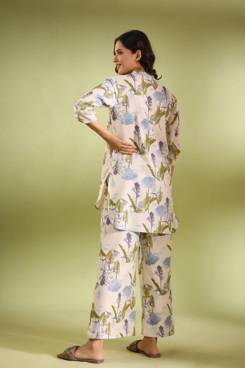 Off White Printed Cotton Top and Plazzo Set