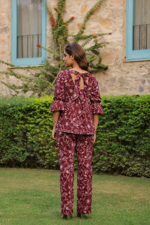 Beautiful Red Muslin Silk Co-ord set