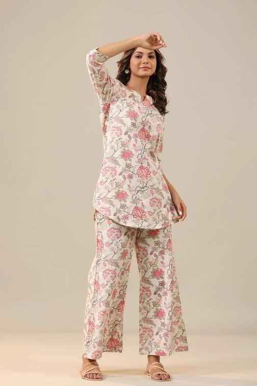 Multi Color Mesmerizing Printed Cotton Kurta and Plazzo Set