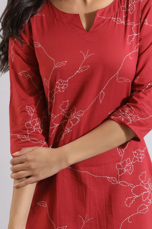 Red Mesmerizing Printed Cotton Kurta and Plazzo Set