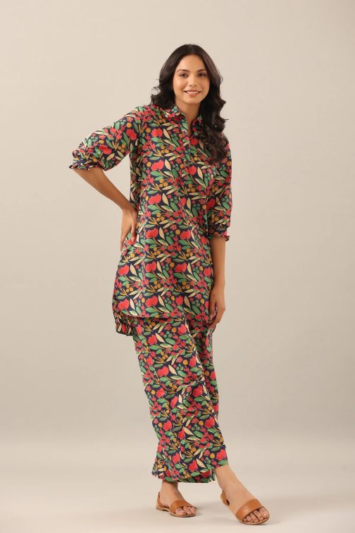 Black Mesmerizing Printed Cotton Kurta and Plazzo Set