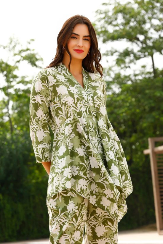 Leaf Printed Green Co-ord Set for Women