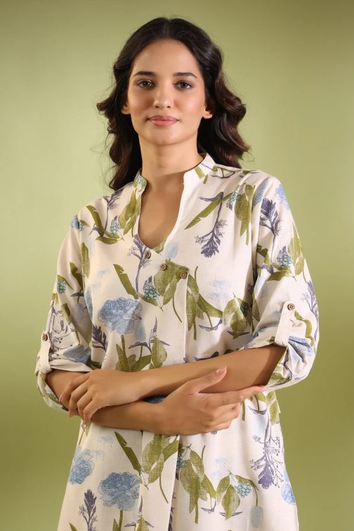 Off White Printed Cotton Top and Plazzo Set
